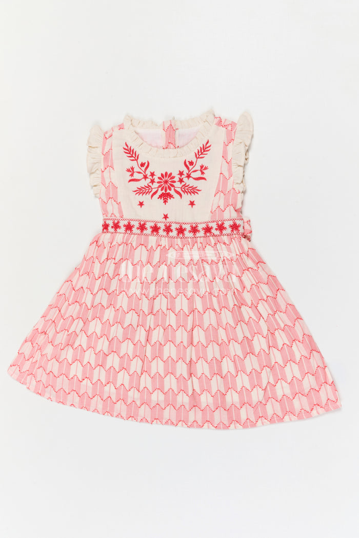 The Nesavu Girls Cotton Frock Girls Cotton Embroidered Frock for Festive Playdates and Family Gatherings Nesavu Nesavu Girls Cotton Embroidered Frock With Patterned Skirt For Festive Playdates