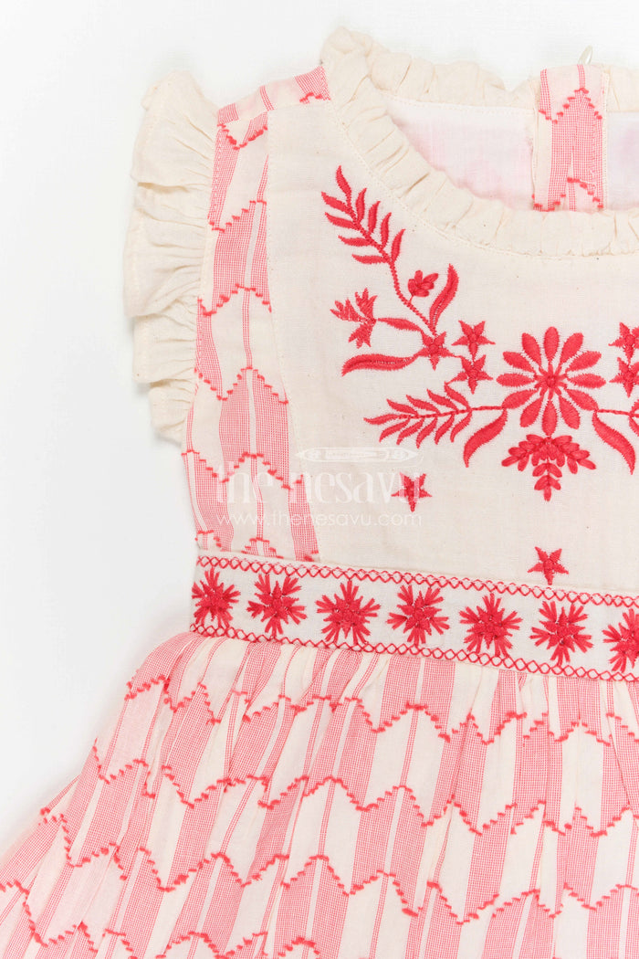 The Nesavu Girls Cotton Frock Girls Cotton Embroidered Frock for Festive Playdates and Family Gatherings Nesavu Nesavu Girls Cotton Embroidered Frock With Patterned Skirt For Festive Playdates