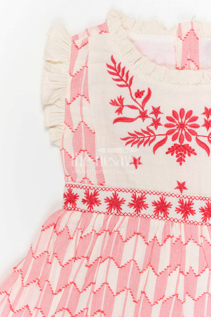 The Nesavu Girls Cotton Frock Girls Cotton Embroidered Frock for Festive Playdates and Family Gatherings Nesavu Nesavu Girls Cotton Embroidered Frock With Patterned Skirt For Festive Playdates