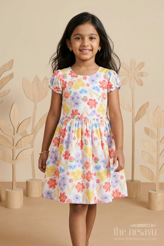 The Nesavu Girls Cotton Frock Girls Cotton Frock for Birthday Parties and Festive Outings Nesavu 32 (9Y) / Multicolor / Cotton GFC2129A-32 Nesavu girls cotton floral party frock for birthdays festive outings and family celebrations