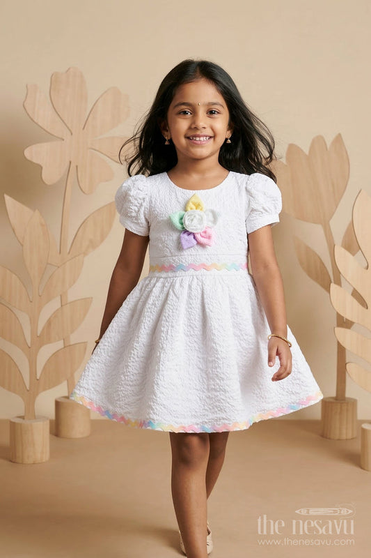 The Nesavu Girls Cotton Frock Girls Cotton Frock for Casual Outings and Summer Wear Nesavu 20 (3Y) / Half white / Popcorn GFC2125A-20 Nesavu girls popcorn cotton frock for casual outings and summer wear