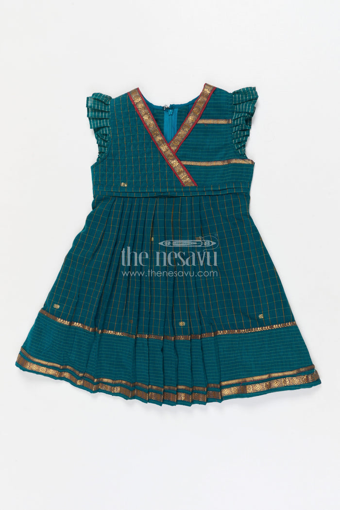 The Nesavu Girls Cotton Frock Girls Cotton Frock for Ethnic Day and Cultural School Events Nesavu 22 (4Y) / Blue / Cotton GFC2068A-22 Nesavu girls cotton frock for ethnic day at school with traditional South Indian pleated design