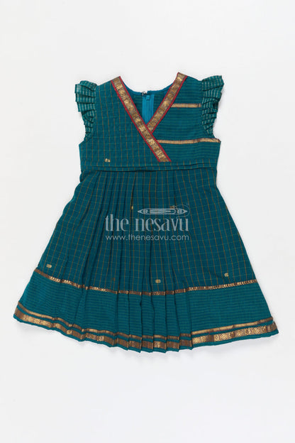 The Nesavu Girls Cotton Frock Girls Cotton Frock for Ethnic Day and Cultural School Events Nesavu 22 (4Y) / Blue / Cotton GFC2068A-22 Nesavu girls cotton frock for ethnic day at school with traditional South Indian pleated design