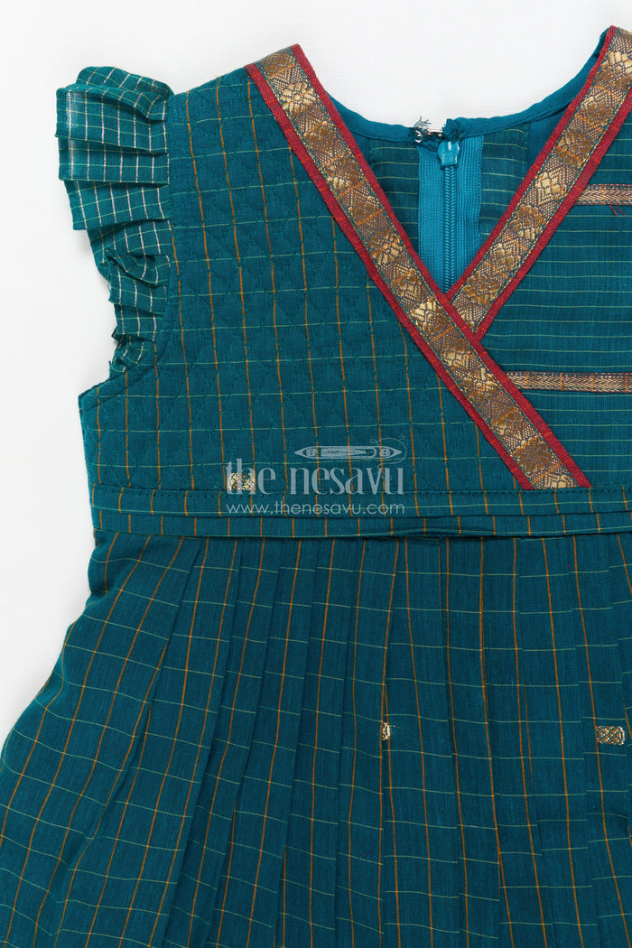 The Nesavu Girls Cotton Frock Girls Cotton Frock for Ethnic Day and Cultural School Events Nesavu Nesavu girls cotton frock for ethnic day at school with traditional South Indian pleated design