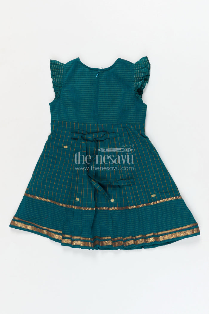 The Nesavu Girls Cotton Frock Girls Cotton Frock for Ethnic Day and Cultural School Events Nesavu Nesavu girls cotton frock for ethnic day at school with traditional South Indian pleated design
