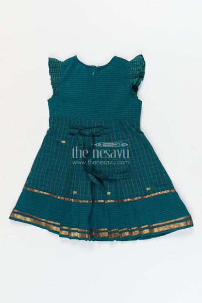 The Nesavu Girls Cotton Frock Girls Cotton Frock for Ethnic Day and Cultural School Events Nesavu Nesavu girls cotton frock for ethnic day at school with traditional South Indian pleated design