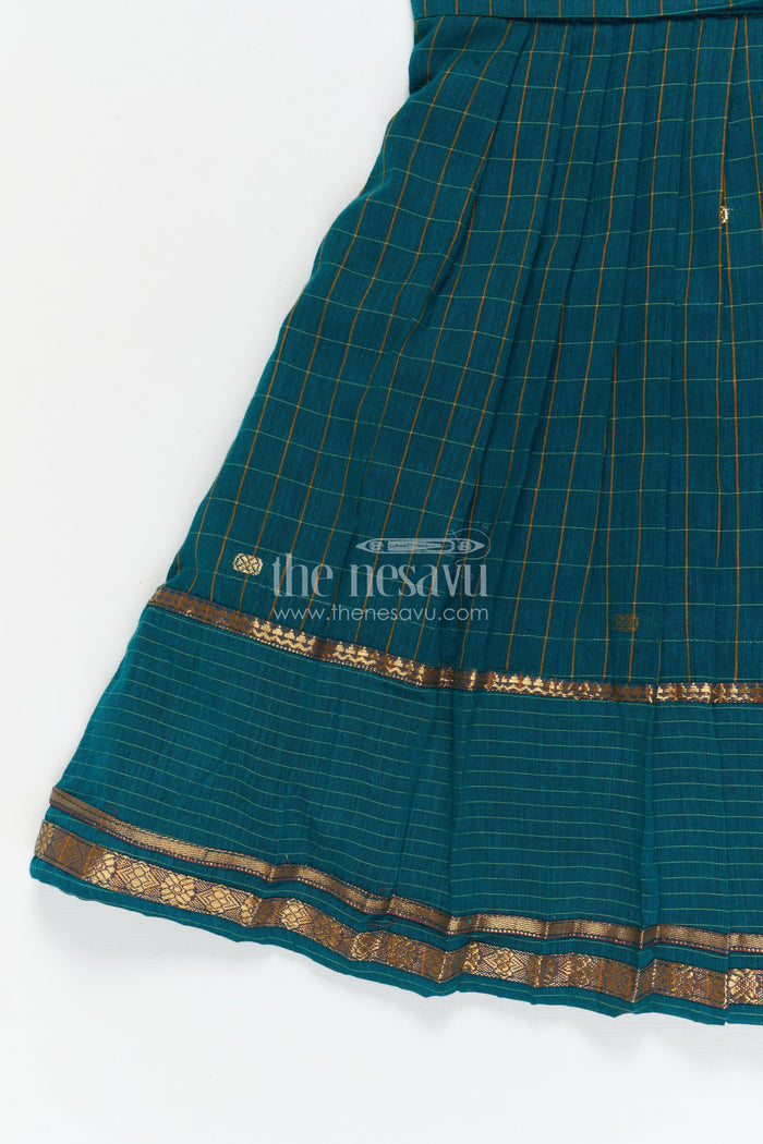 The Nesavu Girls Cotton Frock Girls Cotton Frock for Ethnic Day and Cultural School Events Nesavu Nesavu girls cotton frock for ethnic day at school with traditional South Indian pleated design