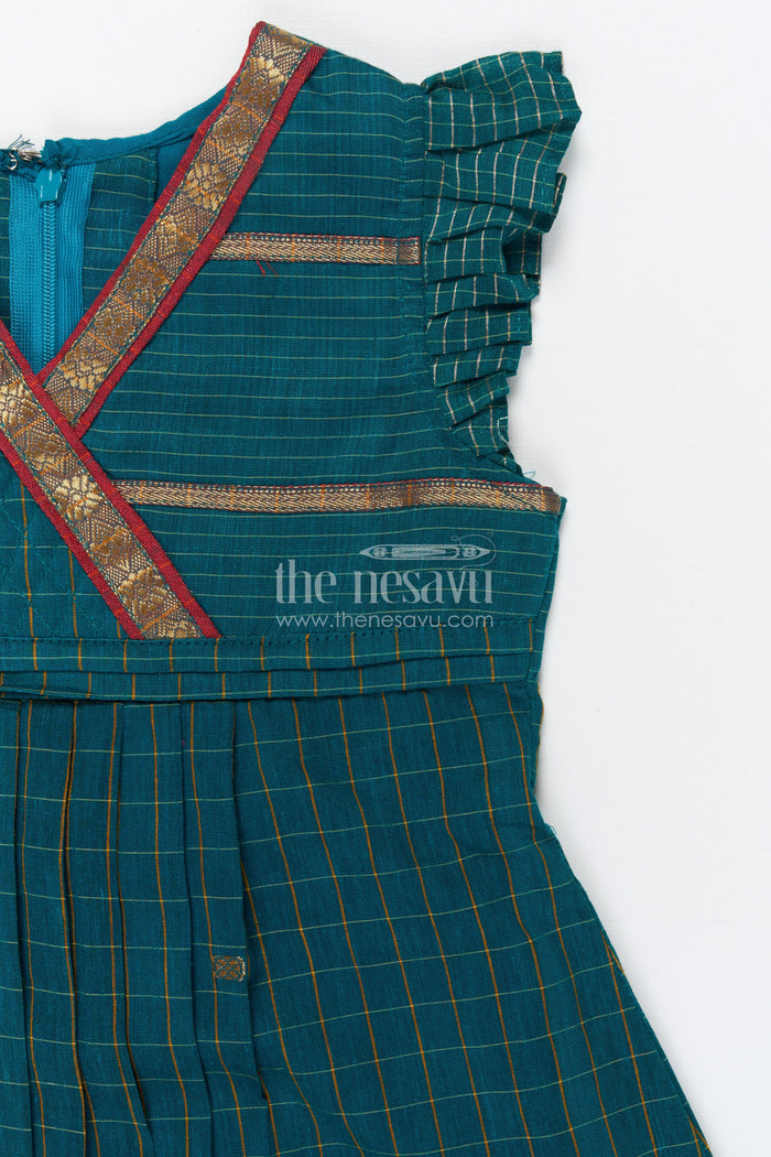 The Nesavu Girls Cotton Frock Girls Cotton Frock for Ethnic Day and Cultural School Events Nesavu Nesavu girls cotton frock for ethnic day at school with traditional South Indian pleated design
