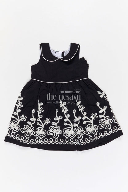 The Nesavu Girls Cotton Frock Girls Cotton Frock for Festive Occasions and Family Gatherings Nesavu 20 (3Y) / Black / Cotton GFC2127A-20 Nesavu girls cotton frock with thread embroidery for festive occasions family events and celebrations