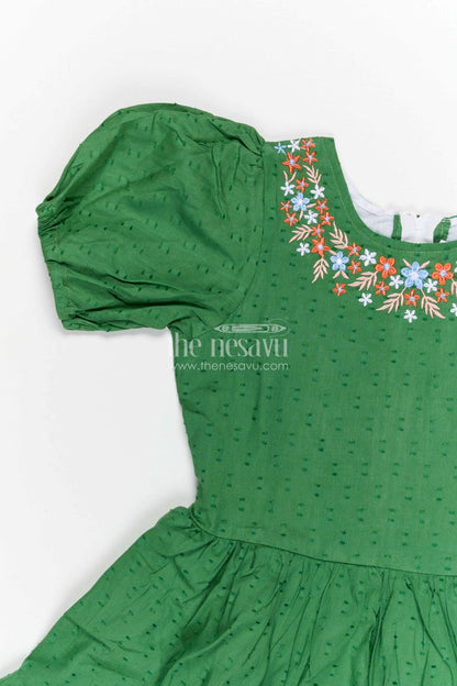 The Nesavu Girls Cotton Frock Girls Cotton Frock for Festive Outings and Family Celebrations Nesavu Nesavu girls cotton dobby frock with embroidered neckline for festive events and family celebrations