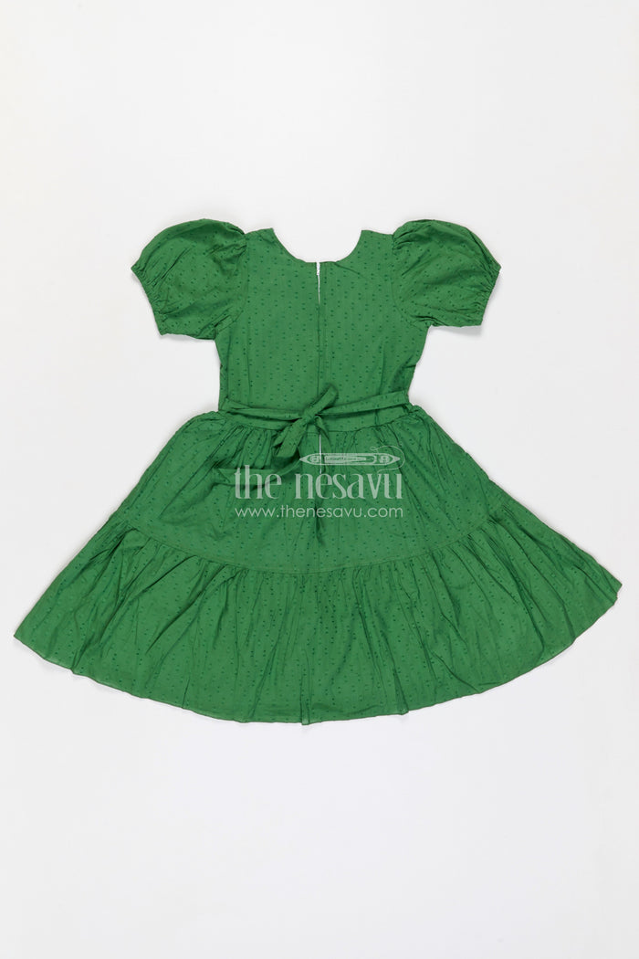 The Nesavu Girls Cotton Frock Girls Cotton Frock for Festive Outings and Family Celebrations Nesavu Nesavu girls cotton dobby frock with embroidered neckline for festive events and family celebrations