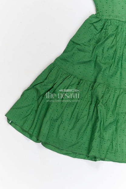 The Nesavu Girls Cotton Frock Girls Cotton Frock for Festive Outings and Family Celebrations Nesavu Nesavu girls cotton dobby frock with embroidered neckline for festive events and family celebrations
