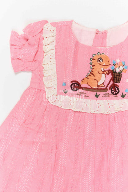 The Nesavu Girls Cotton Frock Girls Cotton Frock for Playful Days and Cheerful Outings Nesavu Nesavu Girls Cotton Embroidered Frock With Playful Character Patch For Casual Outings