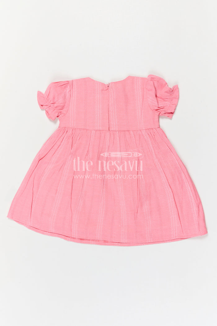 The Nesavu Girls Cotton Frock Girls Cotton Frock for Playful Days and Cheerful Outings Nesavu Nesavu Girls Cotton Embroidered Frock With Playful Character Patch For Casual Outings