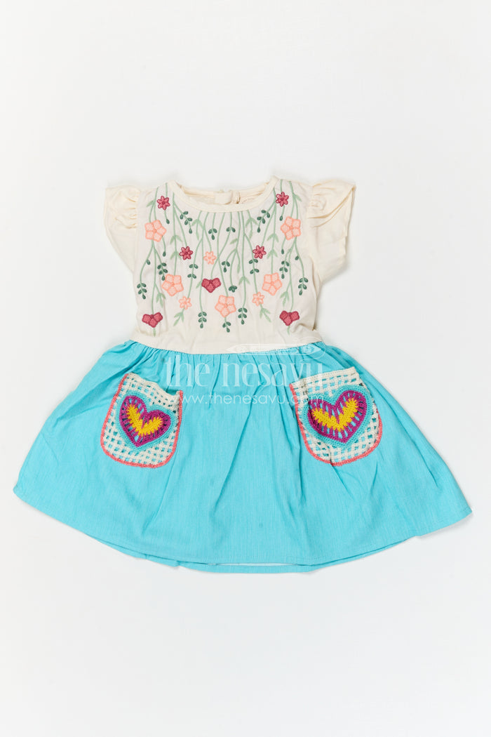 The Nesavu Girls Cotton Frock Girls Cotton Frock for Playful Outings and Casual Celebrations Nesavu Nesavu Girls Cotton Embroidered Frock With Floral Design For Playful Outings And Birthdays