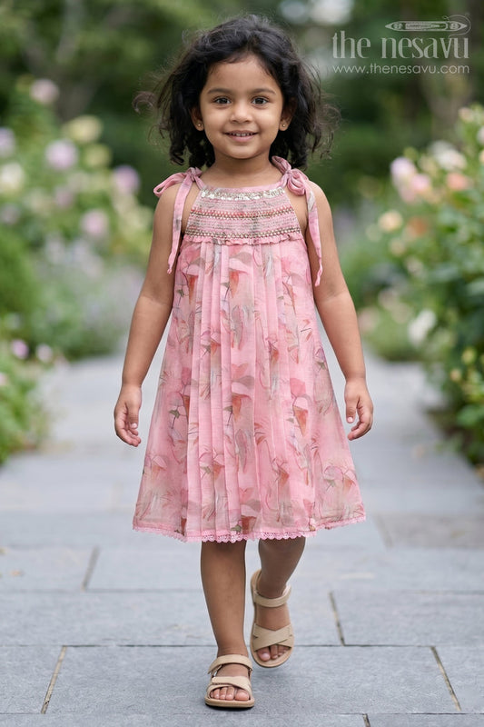 The Nesavu Girls Cotton Frock Girls Cotton Frock for Summer Outings and Casual Festive Wear Nesavu 22 (4Y) / Pink / Cotton GFC2216A-22 Nesavu Girls Cotton Frock For Summer Outings And Casual Festive Wear With Lightweight Digital Print Design