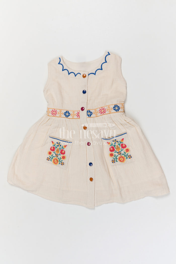 The Nesavu Girls Cotton Frock Girls Cotton Frock for Summer Outings and Everyday Comfort Nesavu Nesavu Girls Muslin Cotton Embroidered Frock For Summer Outings And Casual Wear
