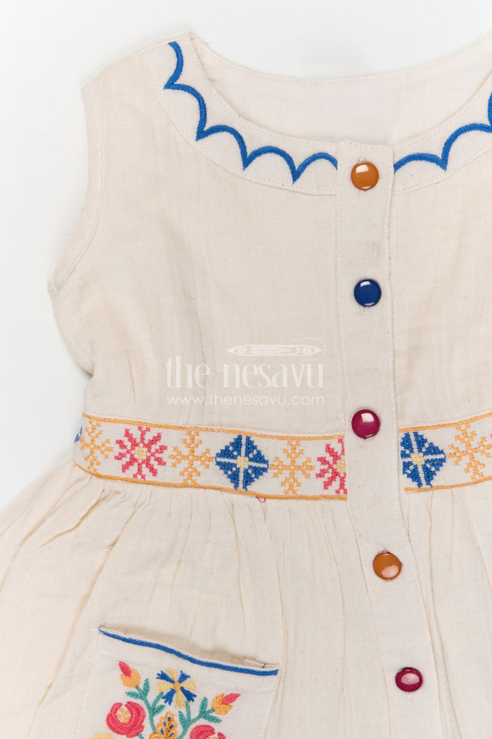 The Nesavu Girls Cotton Frock Girls Cotton Frock for Summer Outings and Everyday Comfort Nesavu Nesavu Girls Muslin Cotton Embroidered Frock For Summer Outings And Casual Wear