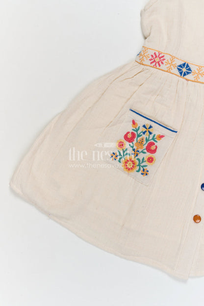 The Nesavu Girls Cotton Frock Girls Cotton Frock for Summer Outings and Everyday Comfort Nesavu Nesavu Girls Muslin Cotton Embroidered Frock For Summer Outings And Casual Wear