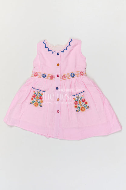 The Nesavu Girls Cotton Frock Girls Cotton Frock for Summer Outings and Playful Everyday Wear Nesavu Nesavu Girls Muslin Cotton Embroidered Frock For Summer Outings Playdates And Casual Wear