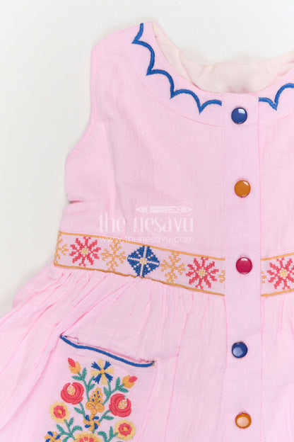 The Nesavu Girls Cotton Frock Girls Cotton Frock for Summer Outings and Playful Everyday Wear Nesavu Nesavu Girls Muslin Cotton Embroidered Frock For Summer Outings Playdates And Casual Wear