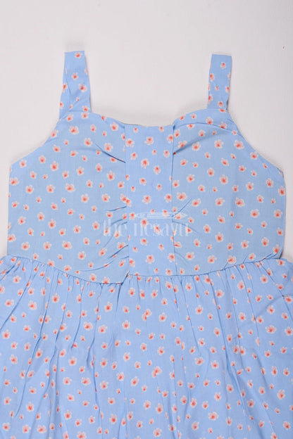 The Nesavu Girls Cotton Frock Girls Cotton Frock Online with Dainty Floral Prints in Light Blue Muslin Fabric Nesavu Nesavu Girls Cotton Frock Online Light Blue Muslin Floral Print