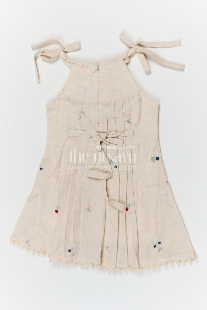 The Nesavu Girls Cotton Frock Girls Cotton Frock with Delicate Thread Embroidery for Summer Wear Nesavu Nesavu girls cotton frock with thread embroidery and tie up straps for summer wear