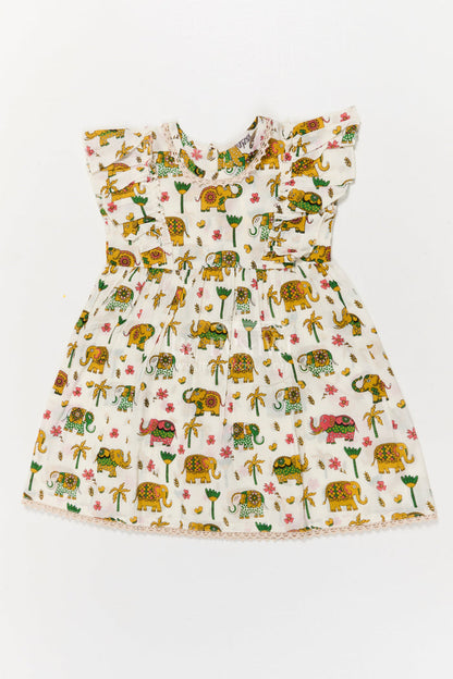 The Nesavu Girls Cotton Frock Girls Cotton Frock with Elephant Print for Zoo Visits and Playful Days Nesavu 16 (1Y) / Multicolor GFC2053A-16 Nesavu cotton frock for girls with multicolor elephant print and flutter sleeves – ideal for playful days