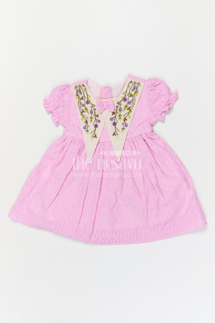 The Nesavu Girls Cotton Frock Girls Cotton Frock with Embroidered Yoke for Festive Gatherings and Celebrations Nesavu Nesavu Girls Cotton Embroidered Frock With Festive Yoke Design For Celebrations