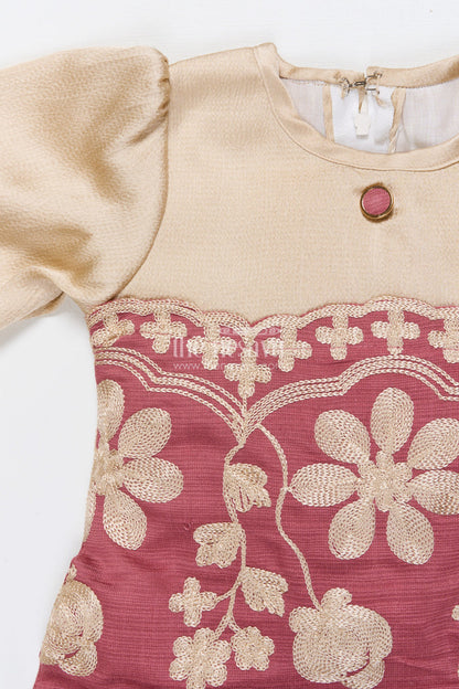 The Nesavu Girls Cotton Frock Girls Cotton Frock with Embroidery for Festive and Cultural Wear Nesavu Nesavu embroidered girls cotton frock pleated hem festivals family functions