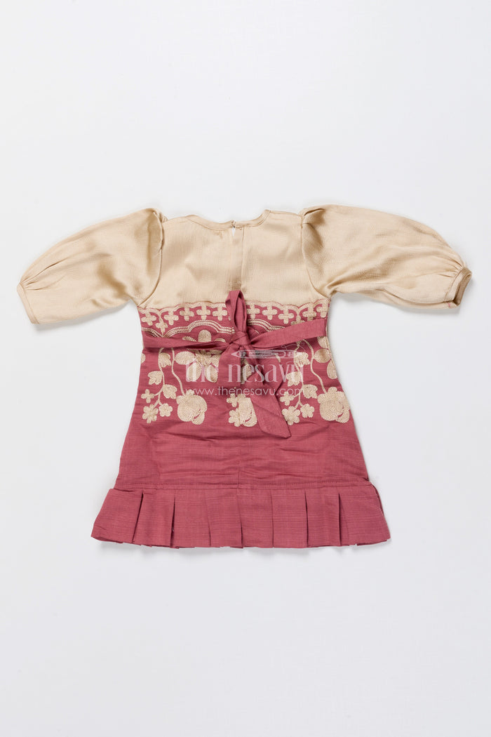 The Nesavu Girls Cotton Frock Girls Cotton Frock with Embroidery for Festive and Cultural Wear Nesavu Nesavu embroidered girls cotton frock pleated hem festivals family functions
