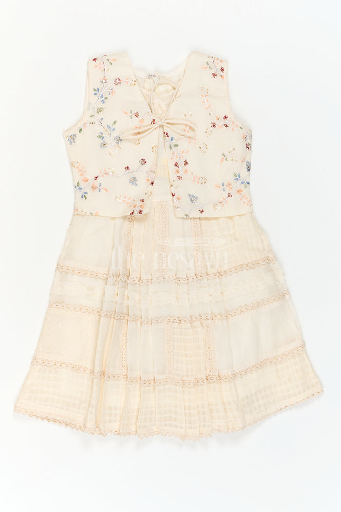 The Nesavu Girls Cotton Frock Girls Cotton Frock with Jacket for Festive Wear and Outings Nesavu Nesavu Girls Cotton Frock With Embroidered Jacket For Festive Wear And Casual Outings