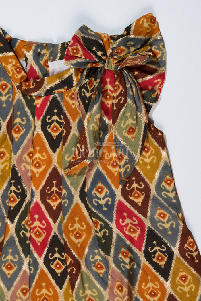 The Nesavu Girls Cotton Frock Girls Cotton Knee-Length Frock in Muslin Silk with Traditional Ikat Print Nesavu Nesavu Girls Cotton Knee-Length Frock Muslin Silk Traditional Ikat Print