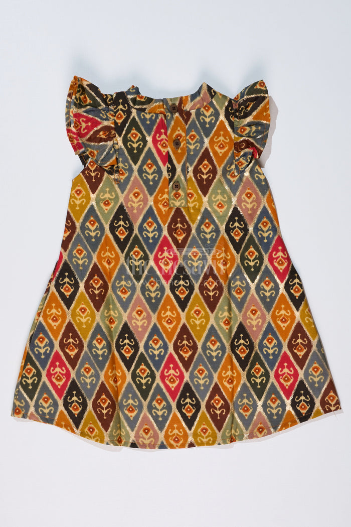 The Nesavu Girls Cotton Frock Girls Cotton Knee-Length Frock in Muslin Silk with Traditional Ikat Print Nesavu Girls Cotton Knee-Length Frock Muslin Silk Traditional Ikat Print | The Nesavu