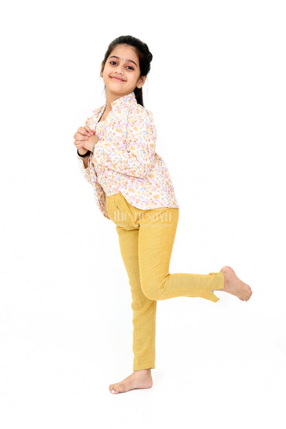 The Nesavu Girls Sharara / Plazo Set Girls Cotton Sharara Set with Festive Floral Blazer and Coordinated Pants for Parties Nesavu Nesavu Girls Cotton Sharara Set Floral Blazer Tailored Pants Parties