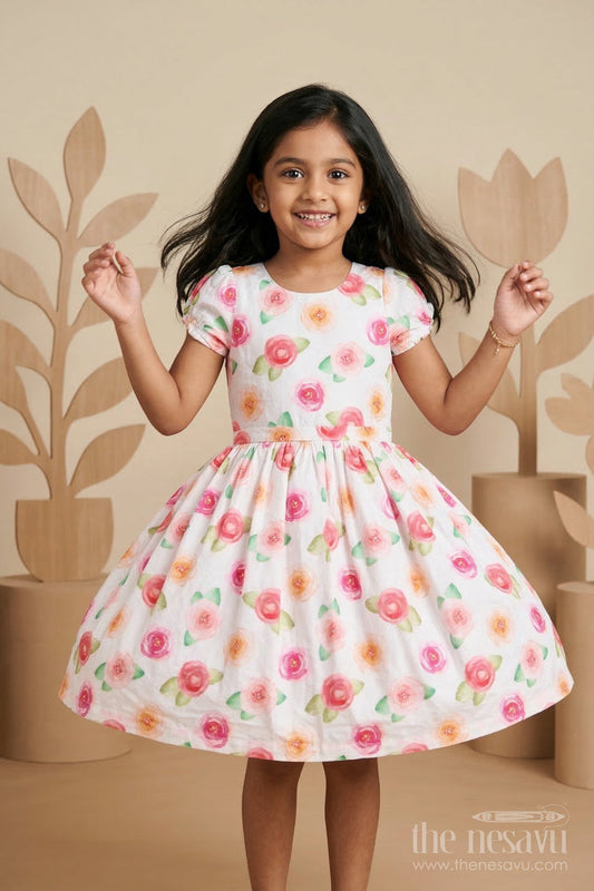 The Nesavu Girls Cotton Frock Girls Cotton Party Dress for Birthdays and Celebration Moments Nesavu 32 (9Y) / Multicolor / Cotton GFC2129B-32 Nesavu girls cotton floral party dress for birthday celebrations festive gatherings and special occasions
