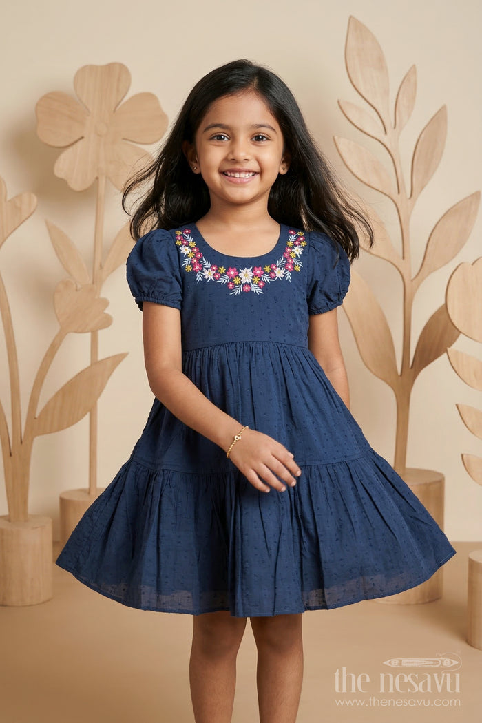 The Nesavu Girls Cotton Frock Girls Cotton Party Frock for Birthdays and Special Celebrations Nesavu 20 (3Y) / Blue / Cotton GFC2128A-20 Nesavu girls cotton dobby frock for birthday parties festive celebrations and special occasions