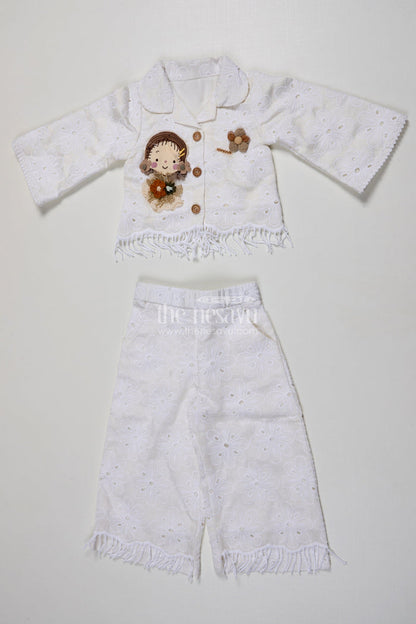 The Nesavu Girls Sharara / Plazo Set Girls Cotton Sharara Set with 3D Doll Patch for Ethnic Day and Casual Outings Nesavu 18 (2Y) / Cream GPS721A-18 Nesavu girls cotton sharara set doll patch embroidery ethnic day casual celebrations