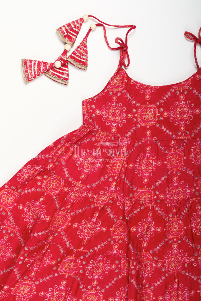 The Nesavu Girls Sharara / Plazo Set Girls Cotton Sharara Set with Digital Print for Festive Occasions Nesavu Nesavu girls red cotton sharara set with digital print for festive and ethnic functions