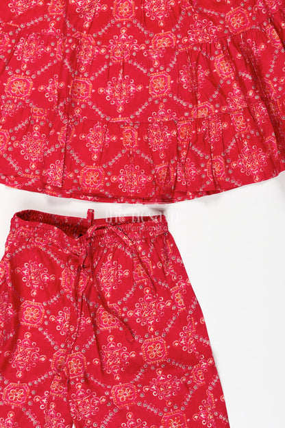 The Nesavu Girls Sharara / Plazo Set Girls Cotton Sharara Set with Digital Print for Festive Occasions Nesavu Nesavu girls red cotton sharara set with digital print for festive and ethnic functions