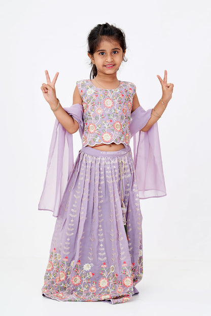 The Nesavu Girls Lehenga Choli Girls Dark Purple Lehenga Choli with Embroidery and Dupatta for Festive and Wedding Wear Nesavu 24 (5Y) / Purple GL596A-24 Nesavu Girls Dark Purple Lehenga Choli Designer Embroidery Dupatta Wedding Wear
