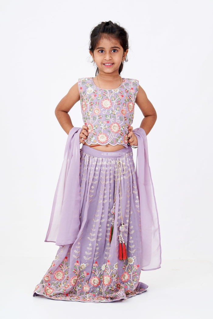 The Nesavu Girls Lehenga Choli Girls Dark Purple Lehenga Choli with Embroidery and Dupatta for Festive and Wedding Wear Nesavu Nesavu Girls Dark Purple Lehenga Choli Designer Embroidery Dupatta Wedding Wear