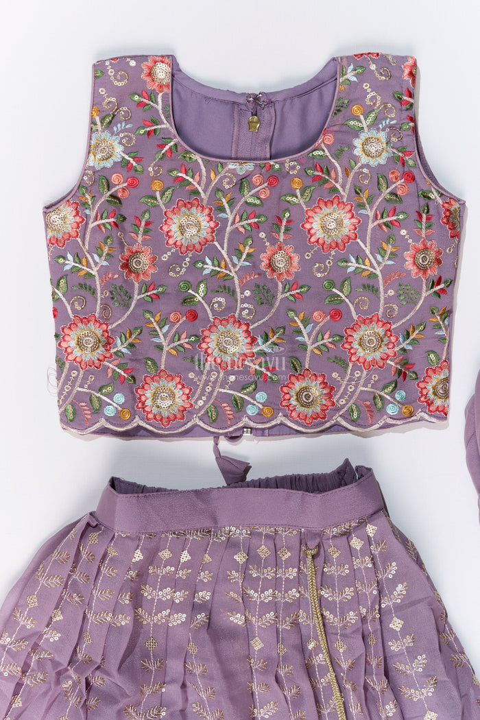 The Nesavu Girls Lehenga Choli Girls Dark Purple Lehenga Choli with Embroidery and Dupatta for Festive and Wedding Wear Nesavu Nesavu Girls Dark Purple Lehenga Choli Designer Embroidery Dupatta Wedding Wear