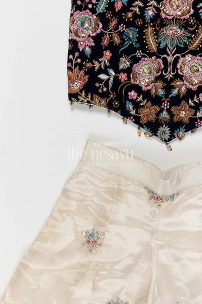 The Nesavu Girls Sharara / Plazo Set Girls Designer Sharara Set for Weddings and Festive Occasions Nesavu Nesavu girls viscose silk sharara set with velvet designer embroidery for weddings and celebrations