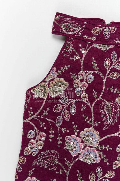 The Nesavu Girls Sharara / Plazo Set Girls Designer Sharara Set with Embroidered Top for Festive Wear Nesavu Nesavu girls designer viscose blend silk sharara set with embroidered top for festive wear