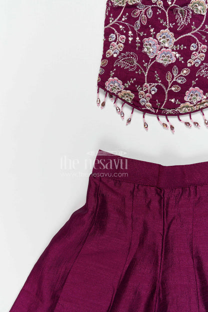 The Nesavu Girls Sharara / Plazo Set Girls Designer Sharara Set with Embroidered Top for Festive Wear Nesavu Nesavu girls designer viscose blend silk sharara set with embroidered top for festive wear