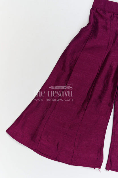 The Nesavu Girls Sharara / Plazo Set Girls Designer Sharara Set with Embroidered Top for Festive Wear Nesavu Nesavu girls designer viscose blend silk sharara set with embroidered top for festive wear