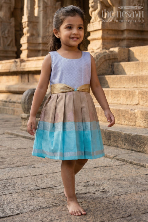 The Nesavu Girls Kanchi Silk Frock Girls Dharmavaram Silk Frock for Weddings and Grand Occasions Nesavu 10 (NB) / Multicolor / Style 4 KSF037BD-10 Nesavu girls dharmavaram silk frock for weddings in semi bridal designer saree style