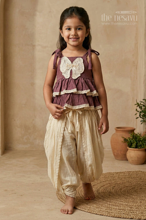 The Nesavu Girls Dothi Sets Girls Dhoti Set for Ethnic Celebrations and Festive Functions Nesavu 18 (2Y) / Brown / Cotton GPS1027D-18 Nesavu girls dhoti set for ethnic celebrations with cotton blend fabric breathable festive kids wear