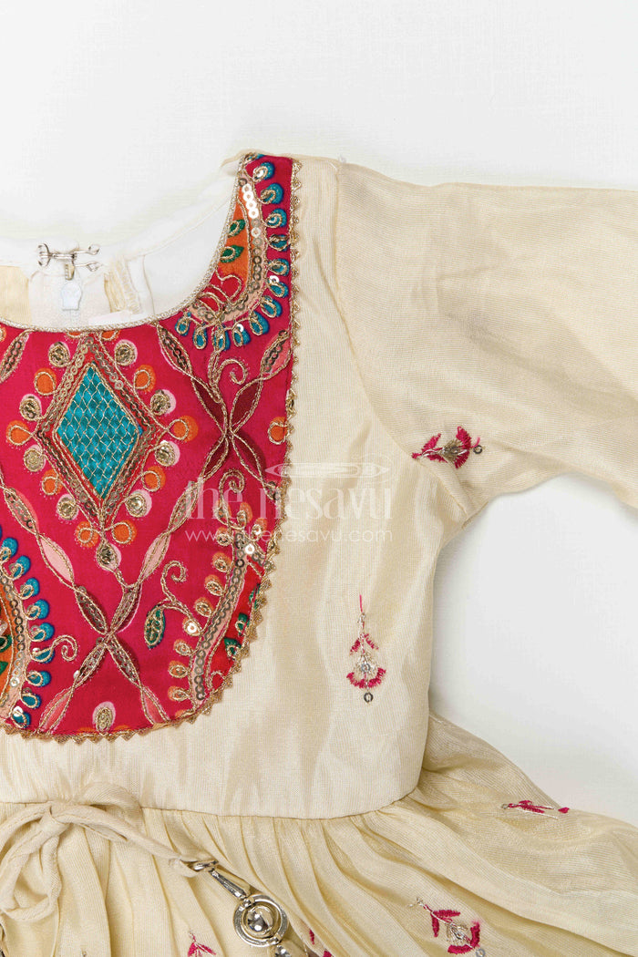 The Nesavu Girls Dothi Sets Girls Dhoti Set for Festive Celebrations and Cultural Type Events Nesavu Nesavu girls viscose silk dhoti set with embroidered yoke for festive celebrations and cultural events